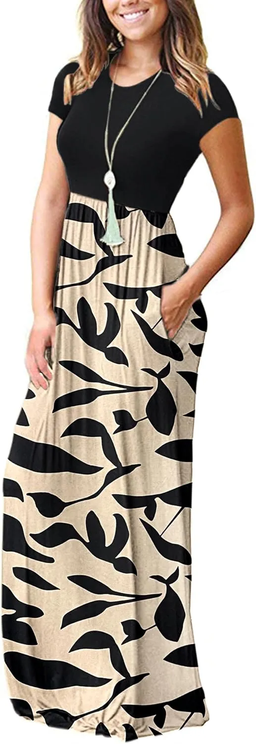 AUSELILY Women's Short Sleeve Loose Plain Casual Long Maxi Dresses for Women 2025