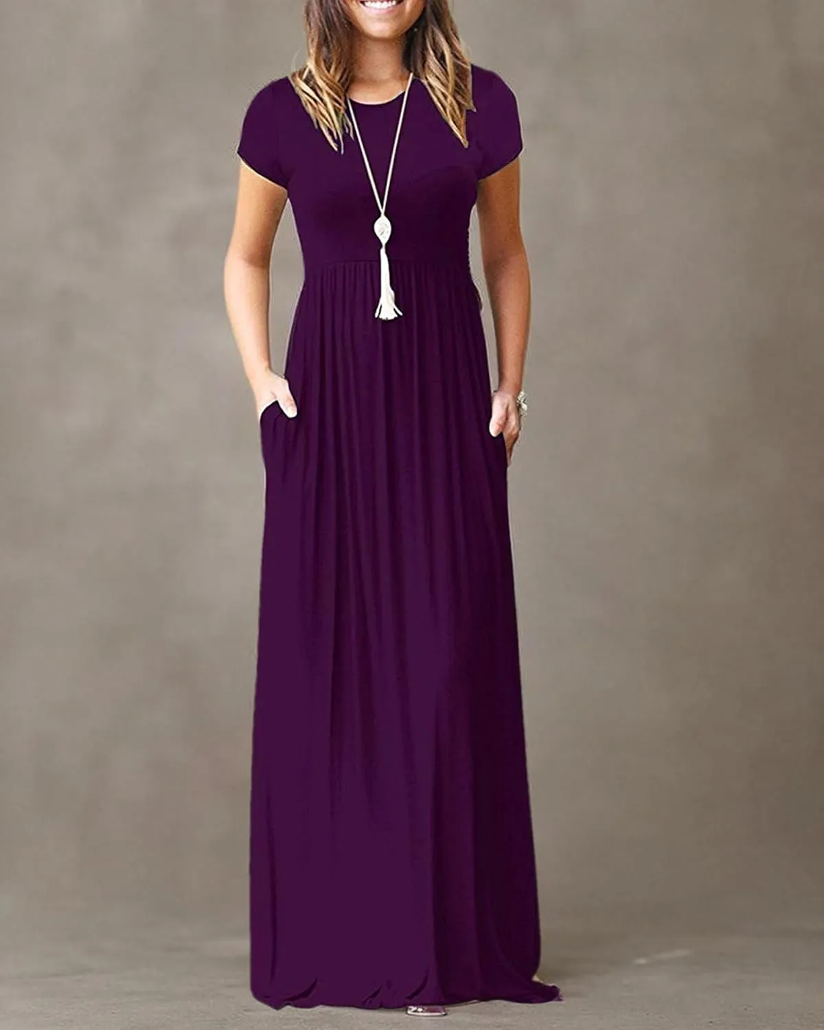 AUSELILY Women's Short Sleeve Loose Plain Casual Long Maxi Dresses for Women 2025