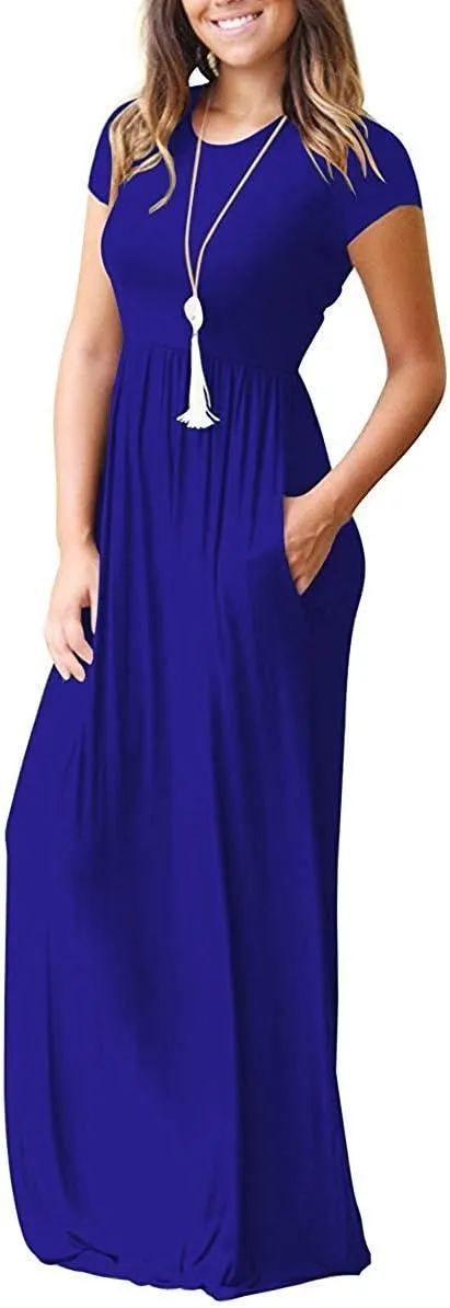 AUSELILY Women's Short Sleeve Loose Plain Casual Long Maxi Dresses for Women 2025