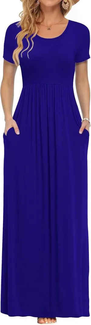 AUSELILY Women's Short Sleeve Loose Plain Casual Long Maxi Dresses for Women 2025