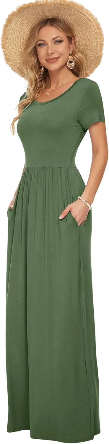 AUSELILY Women's Short Sleeve Loose Plain Casual Long Maxi Dresses for Women 2025