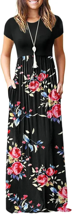 AUSELILY Women's Short Sleeve Loose Plain Casual Long Maxi Dresses for Women 2025