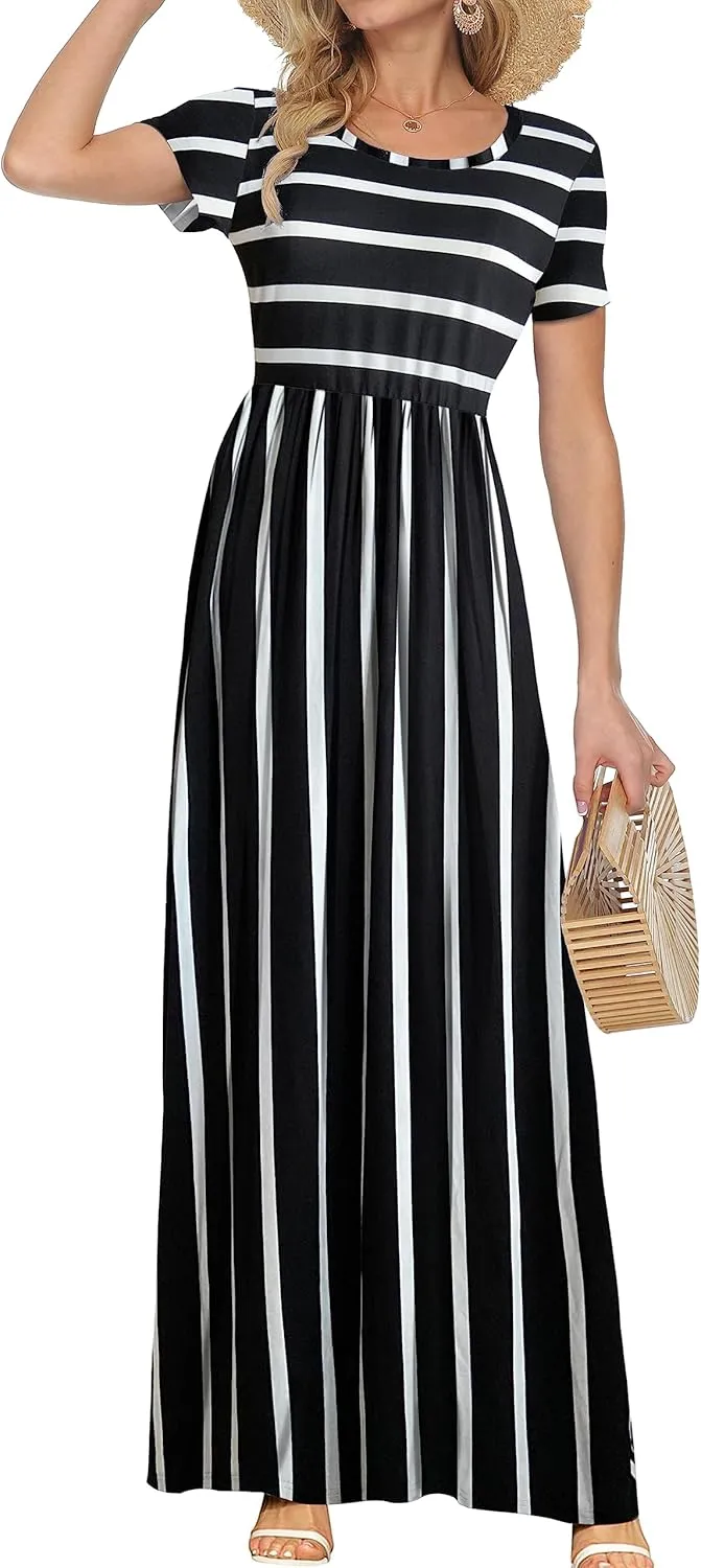 AUSELILY Women's Short Sleeve Loose Plain Casual Long Maxi Dresses for Women 2025