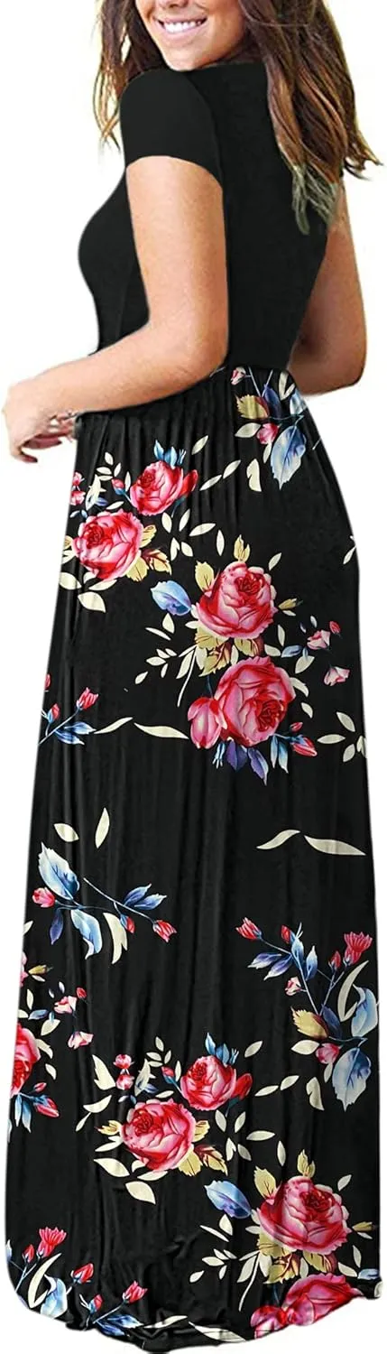 AUSELILY Women's Short Sleeve Loose Plain Casual Long Maxi Dresses for Women 2025