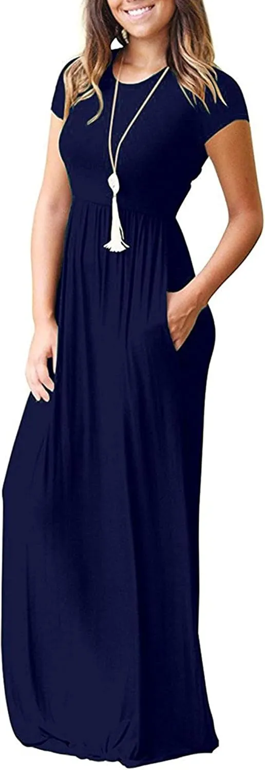 AUSELILY Women's Short Sleeve Loose Plain Casual Long Maxi Dresses for Women 2025