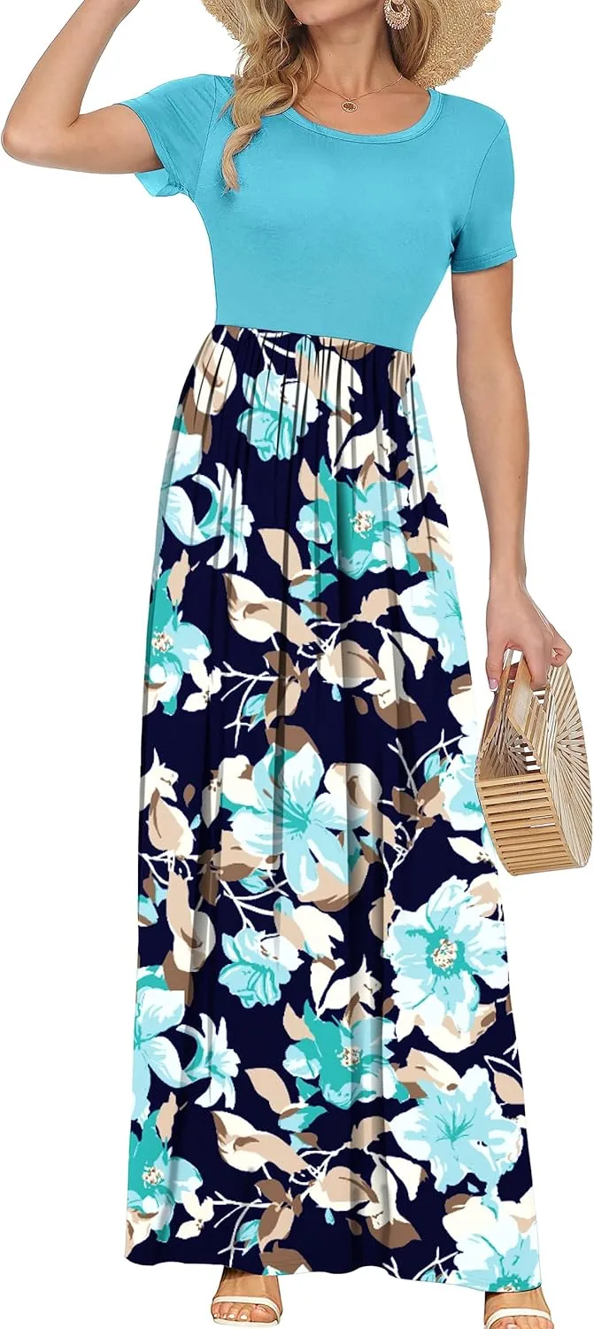 AUSELILY Women's Short Sleeve Loose Plain Casual Long Maxi Dresses for Women 2025