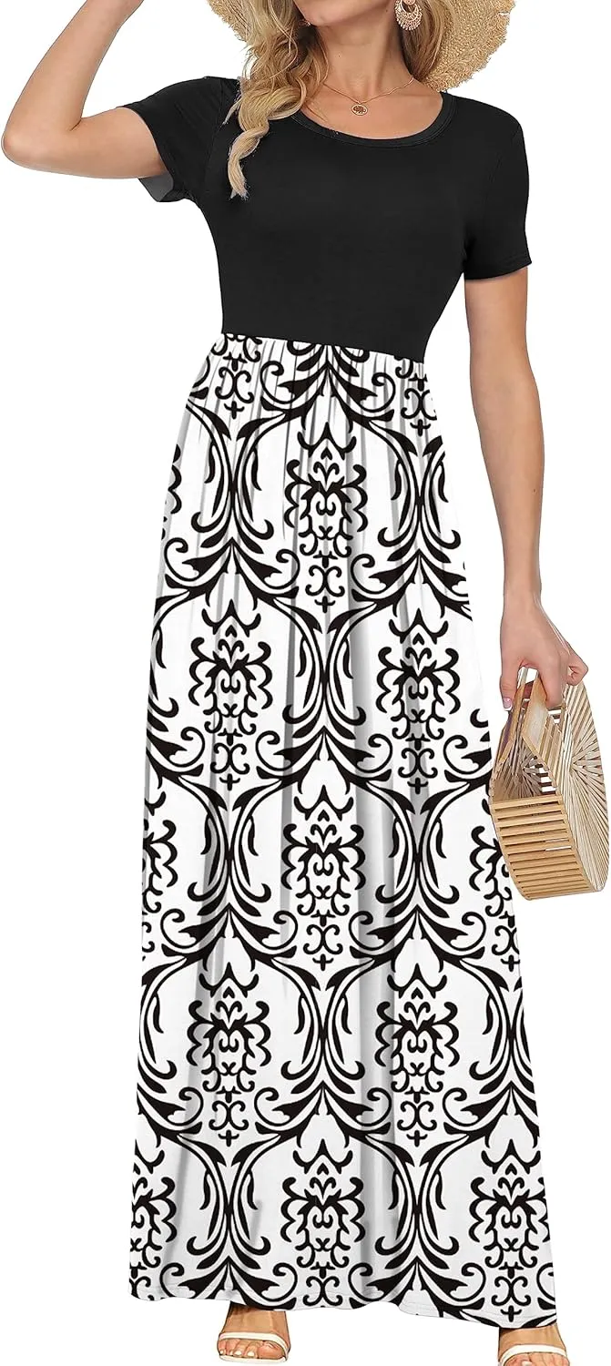 AUSELILY Women's Short Sleeve Loose Plain Casual Long Maxi Dresses for Women 2025