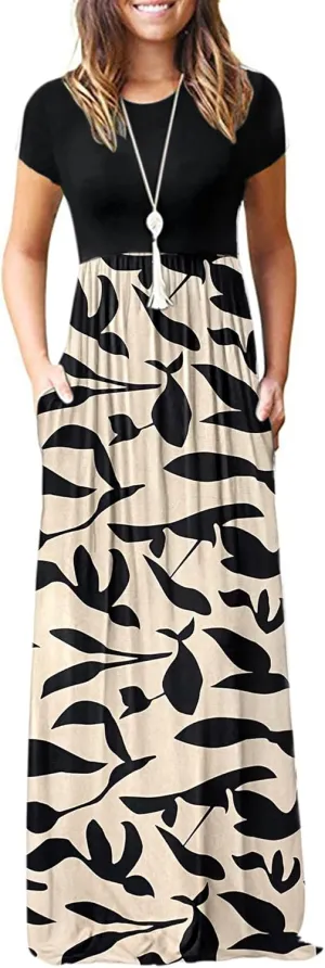 AUSELILY Women's Short Sleeve Loose Plain Casual Long Maxi Dresses for Women 2025