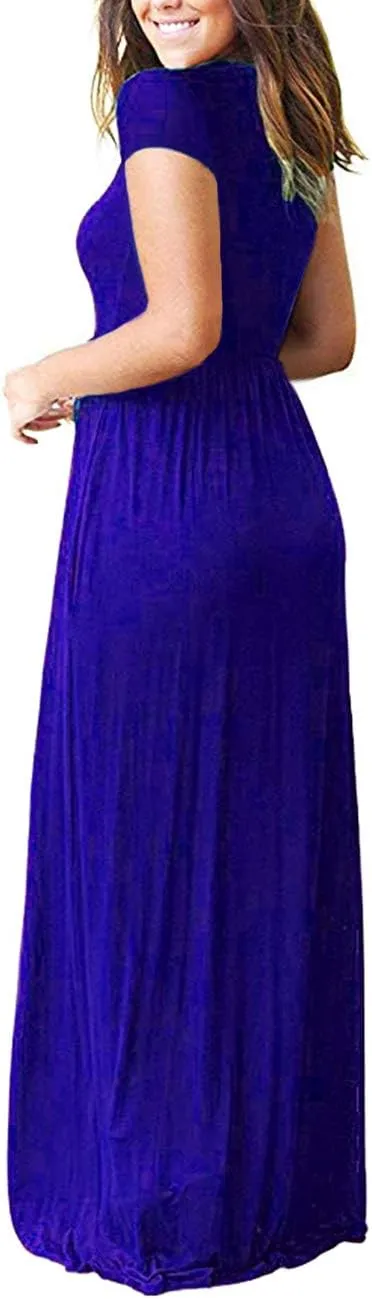 AUSELILY Women's Short Sleeve Loose Plain Casual Long Maxi Dresses for Women 2025