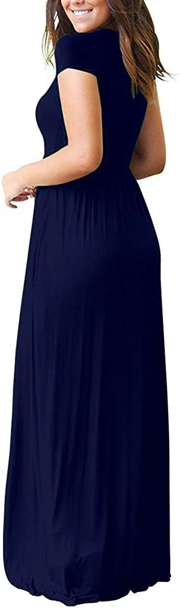 AUSELILY Women's Short Sleeve Loose Plain Casual Long Maxi Dresses for Women 2025
