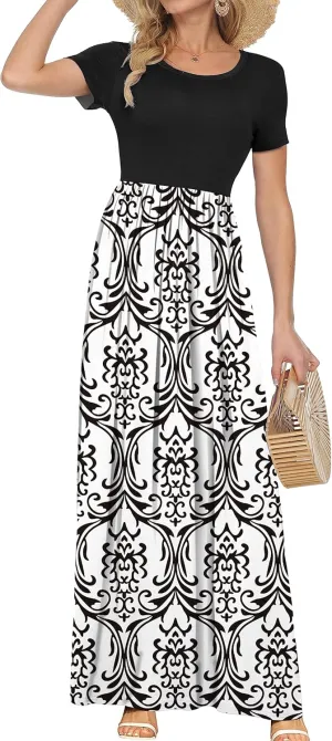 AUSELILY Women's Short Sleeve Loose Plain Casual Long Maxi Dresses for Women 2025