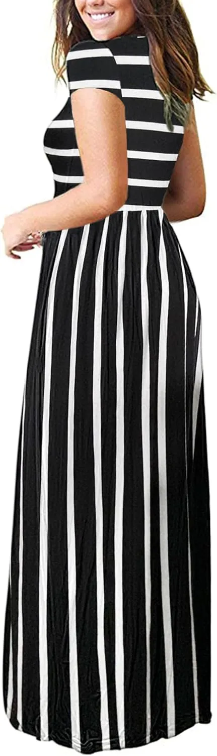 AUSELILY Women's Short Sleeve Loose Plain Casual Long Maxi Dresses for Women 2025