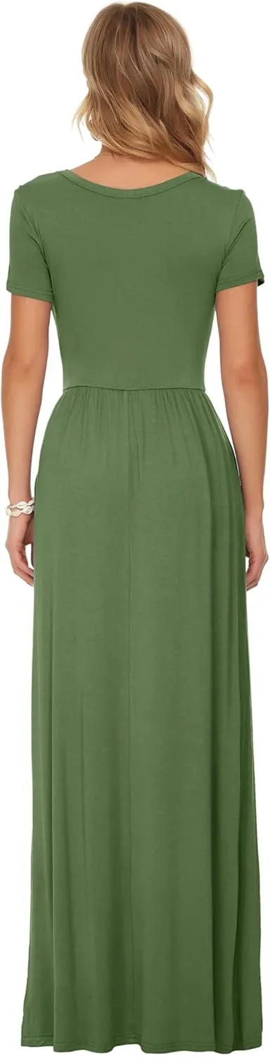 AUSELILY Women's Short Sleeve Loose Plain Casual Long Maxi Dresses for Women 2025