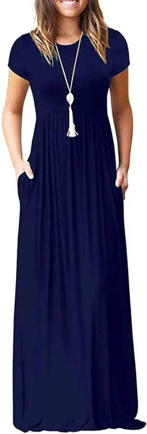 AUSELILY Women's Short Sleeve Loose Plain Casual Long Maxi Dresses for Women 2025