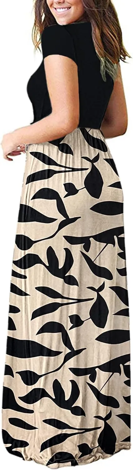 AUSELILY Women's Short Sleeve Loose Plain Casual Long Maxi Dresses for Women 2025
