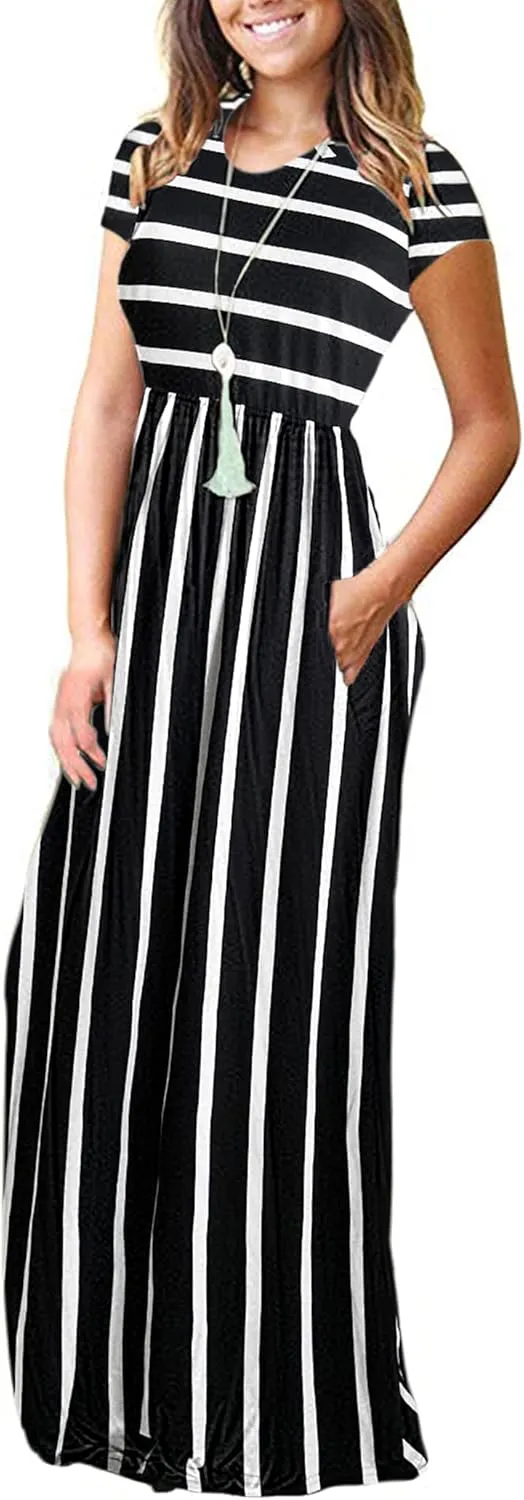AUSELILY Women's Short Sleeve Loose Plain Casual Long Maxi Dresses for Women 2025