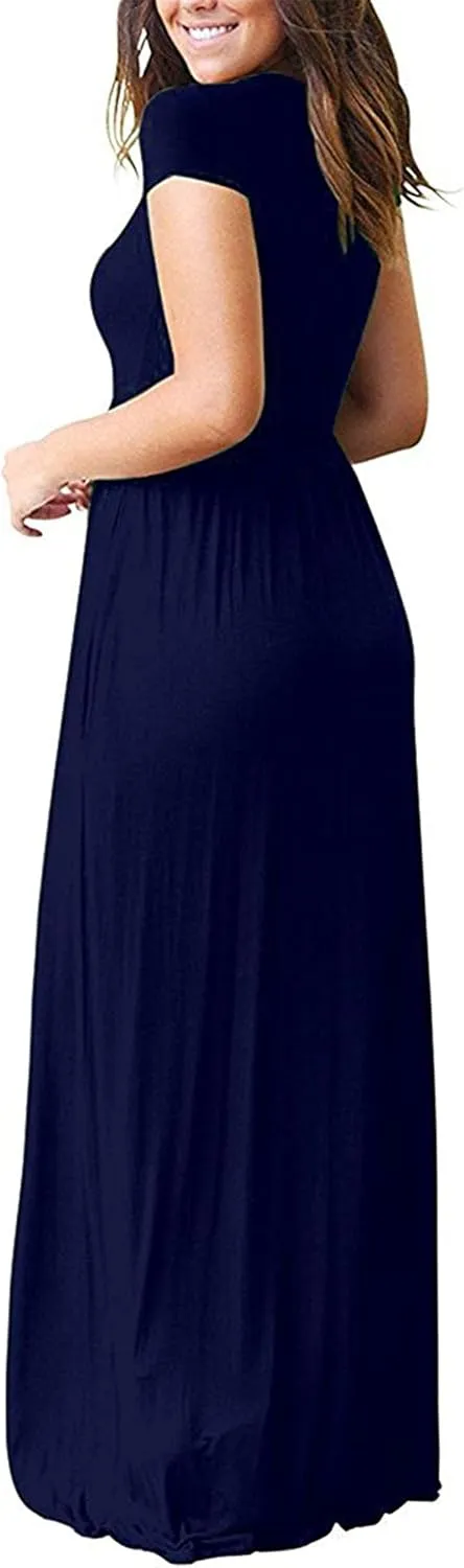 AUSELILY Women's Short Sleeve Loose Plain Casual Long Maxi Dresses for Women 2025