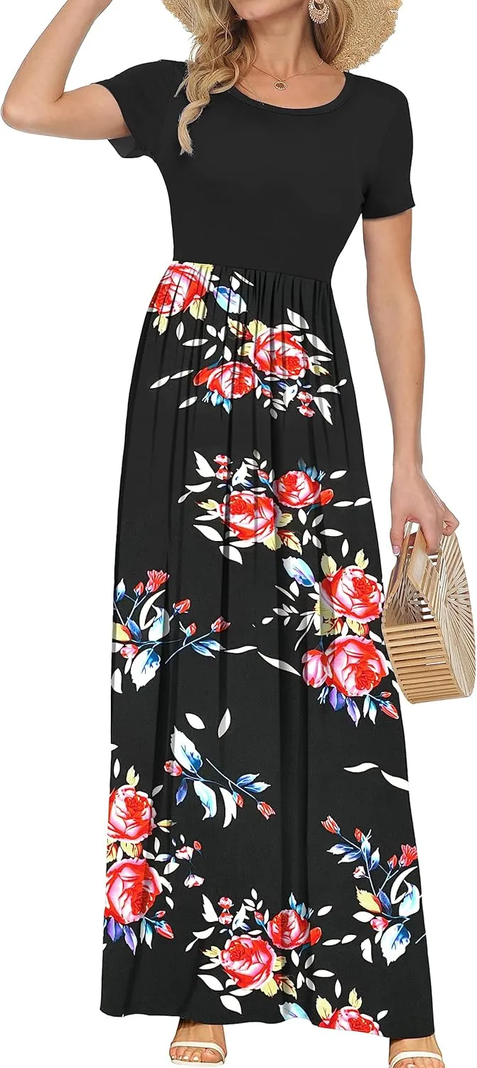 AUSELILY Women's Short Sleeve Loose Plain Casual Long Maxi Dresses for Women 2025