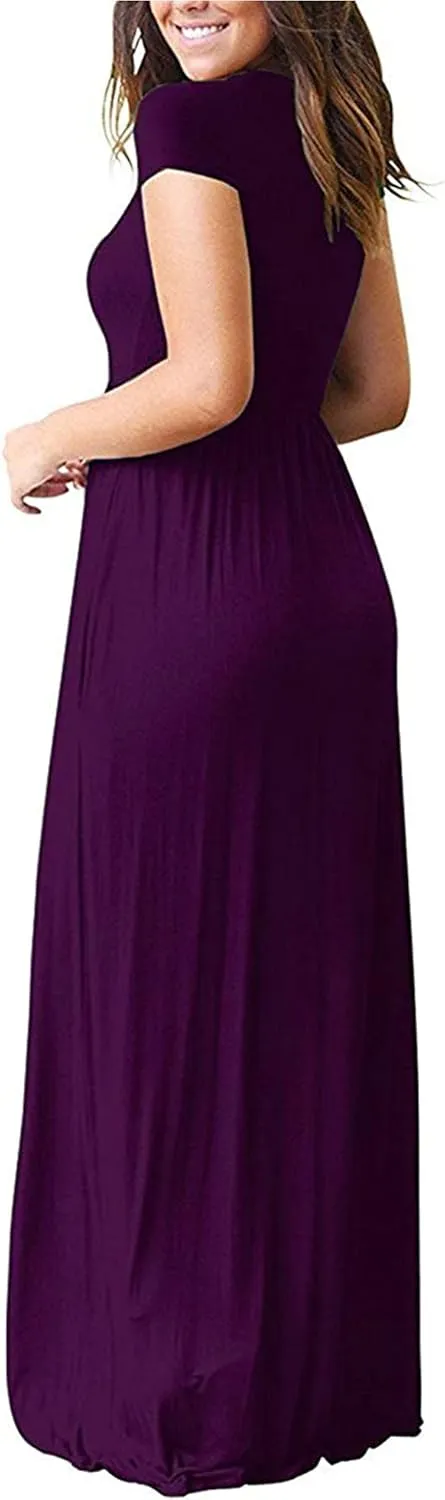 AUSELILY Women's Short Sleeve Loose Plain Casual Long Maxi Dresses for Women 2025