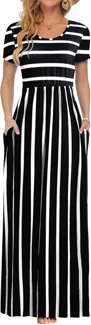 AUSELILY Women's Short Sleeve Loose Plain Casual Long Maxi Dresses for Women 2025