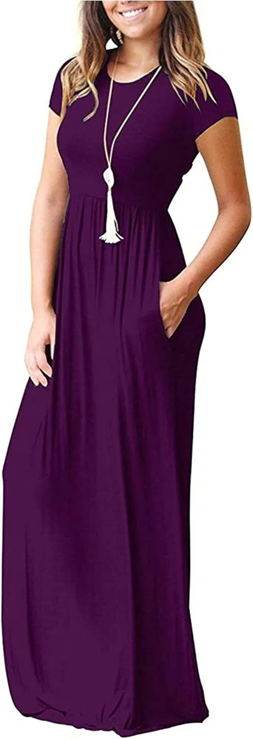 AUSELILY Women's Short Sleeve Loose Plain Casual Long Maxi Dresses for Women 2025