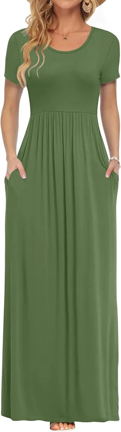 AUSELILY Women's Short Sleeve Loose Plain Casual Long Maxi Dresses for Women 2025
