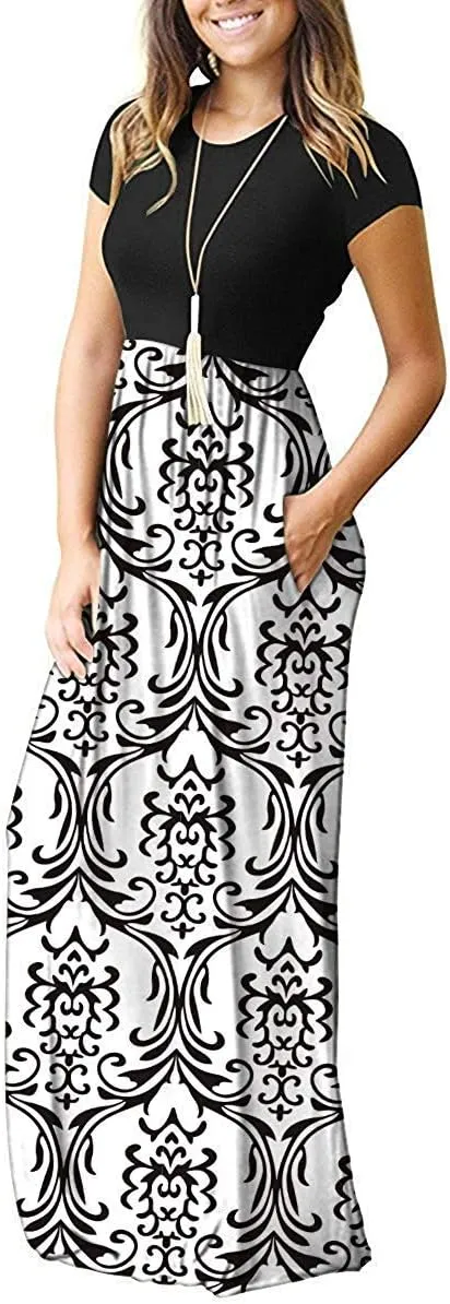AUSELILY Women's Short Sleeve Loose Plain Casual Long Maxi Dresses for Women 2025