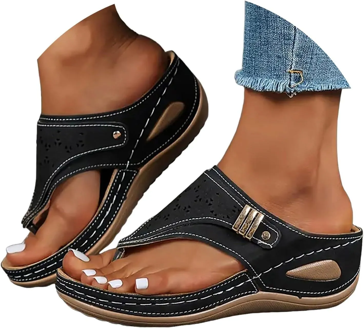 Avylays Orthopedic Sandals for Women Breathable Mesh Hollow Sports Sandals Wedge Heel Flip Flops Summer Casual Slides