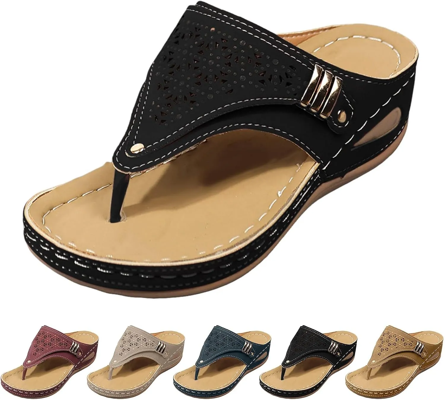 Avylays Orthopedic Sandals for Women Breathable Mesh Hollow Sports Sandals Wedge Heel Flip Flops Summer Casual Slides