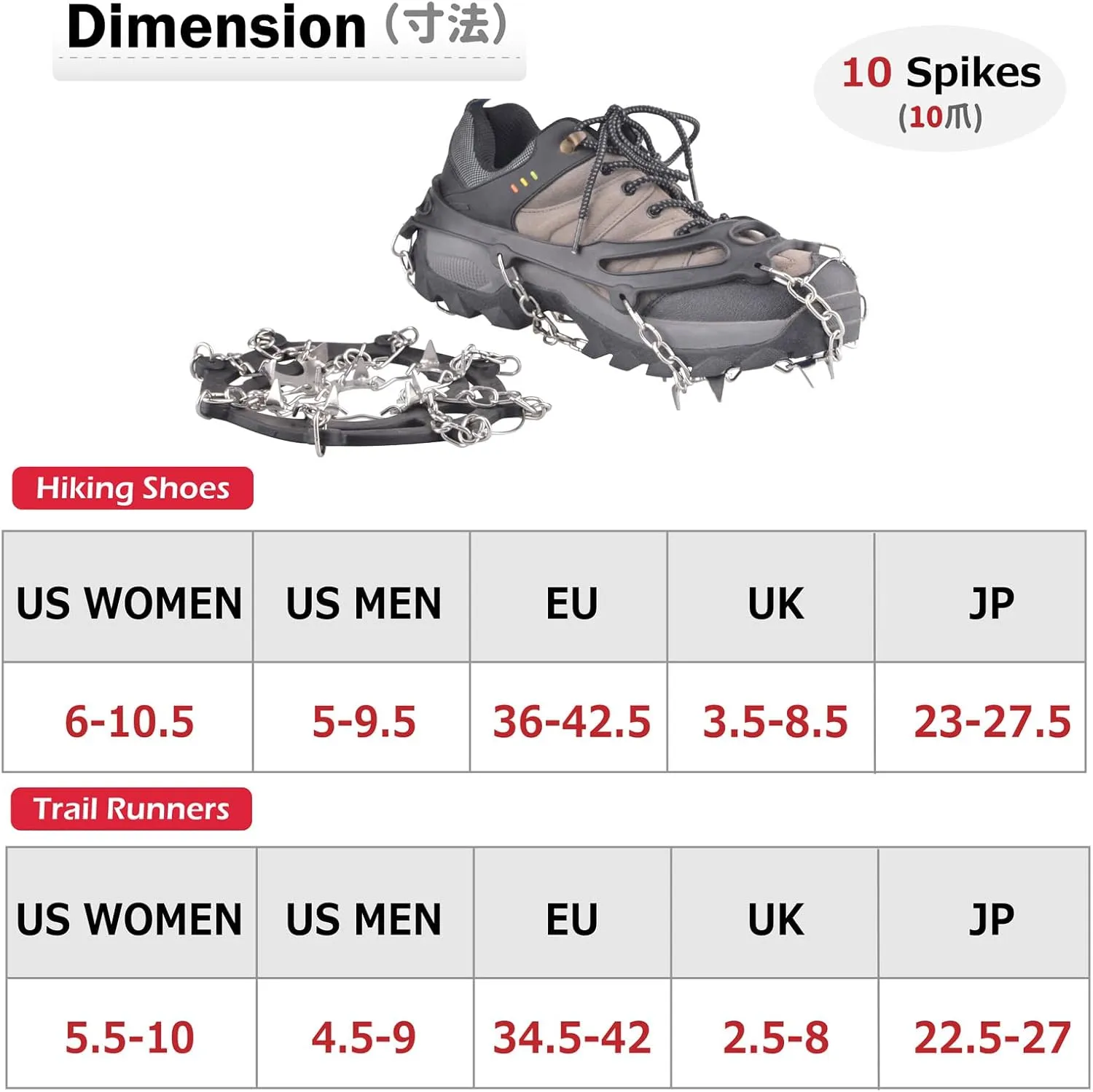 Azarxis Walk Traction Ice Snow Cleat Treads Grips Grippers Crampons Creepers with 19 Spikes for Shoes Boots Men Women Walking Climbing Hiking Fishing Heavy Duty Anti Slip Stainless Steel