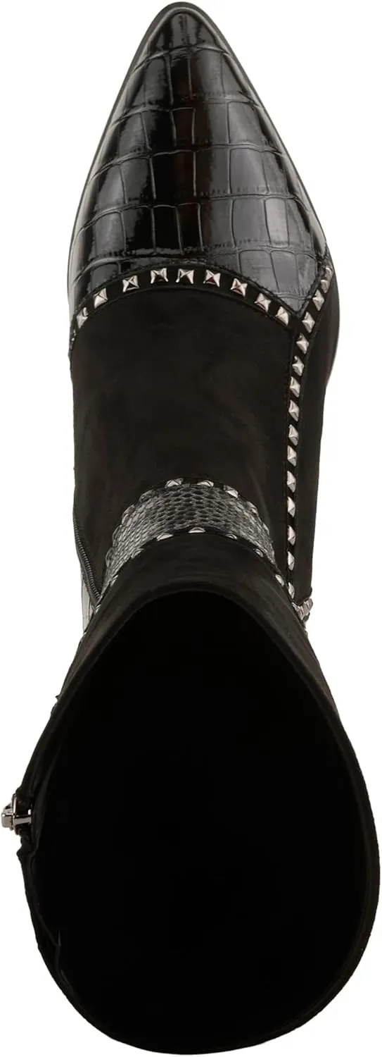 Azura Women's ZAYRINA Mid-Shaft Leather Boots with Animal Print, Stud Details, and Zipper Closure