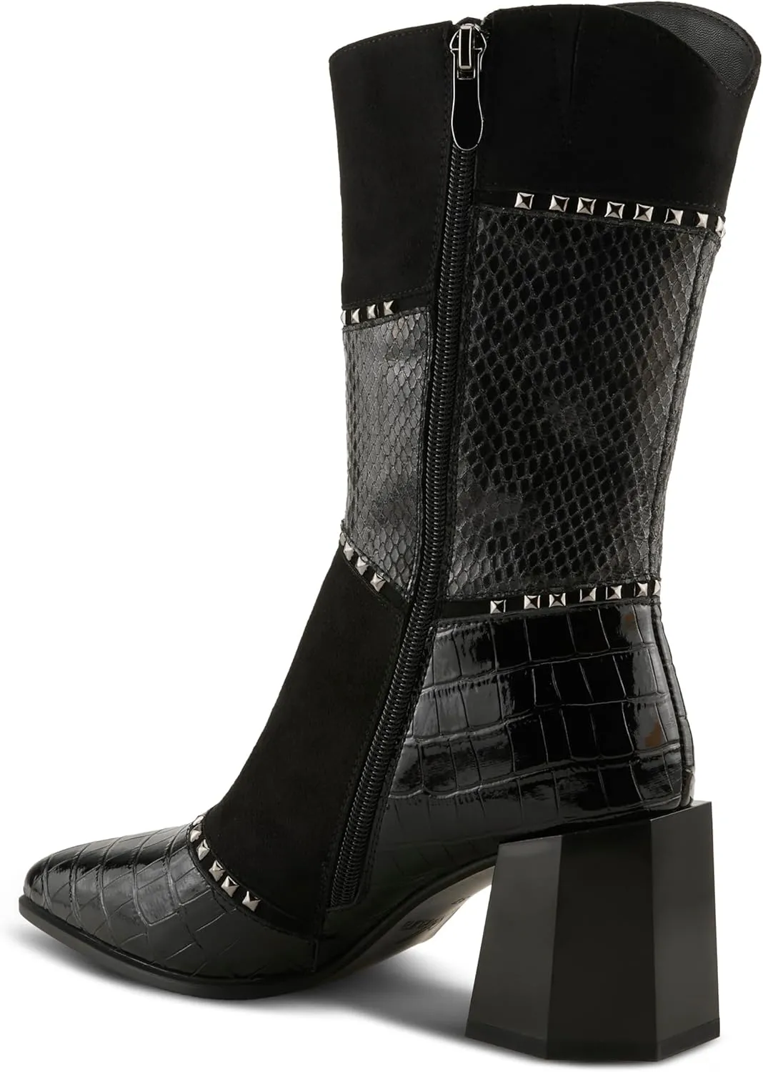 Azura Women's ZAYRINA Mid-Shaft Leather Boots with Animal Print, Stud Details, and Zipper Closure