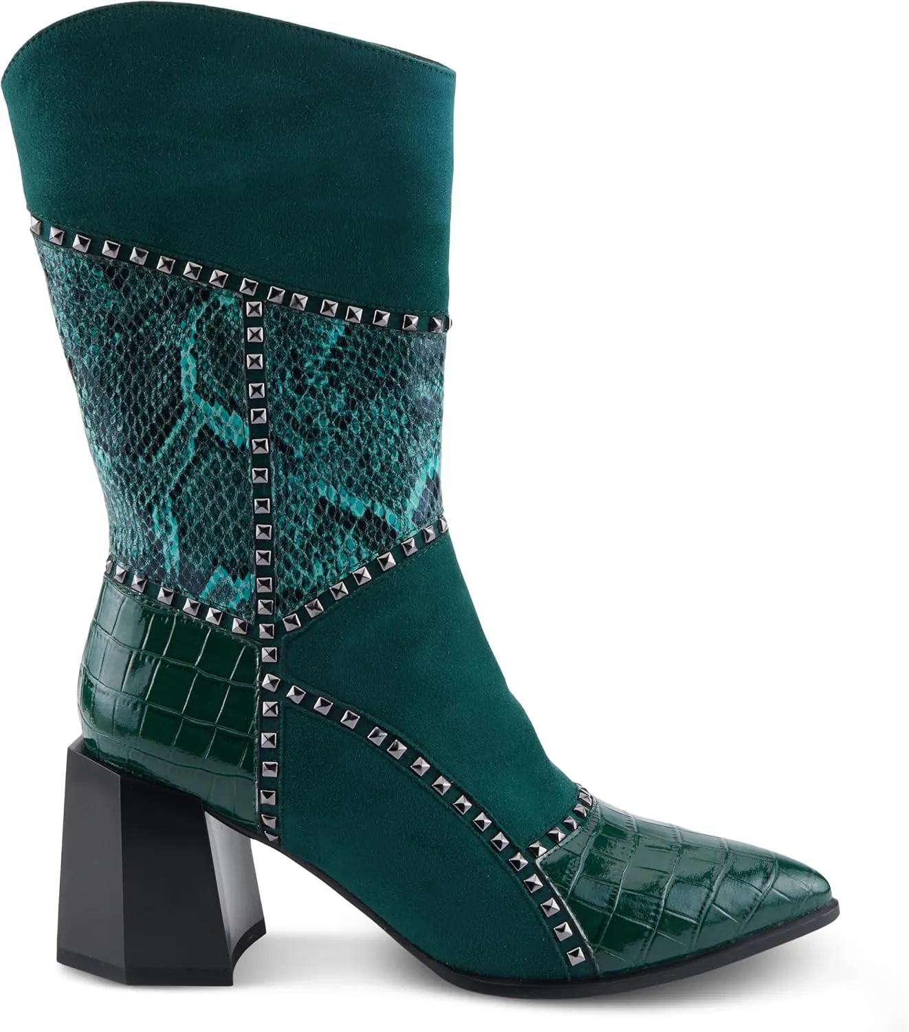 Azura Women's ZAYRINA Mid-Shaft Leather Boots with Animal Print, Stud Details, and Zipper Closure