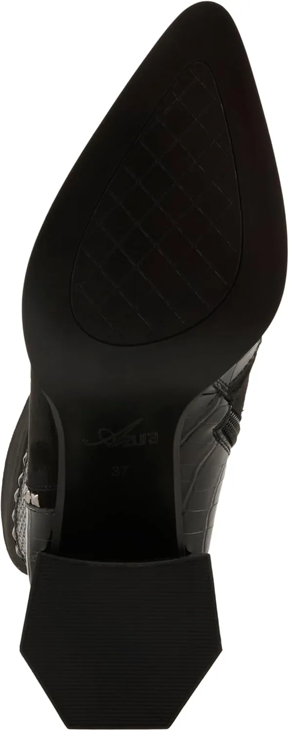 Azura Women's ZAYRINA Mid-Shaft Leather Boots with Animal Print, Stud Details, and Zipper Closure