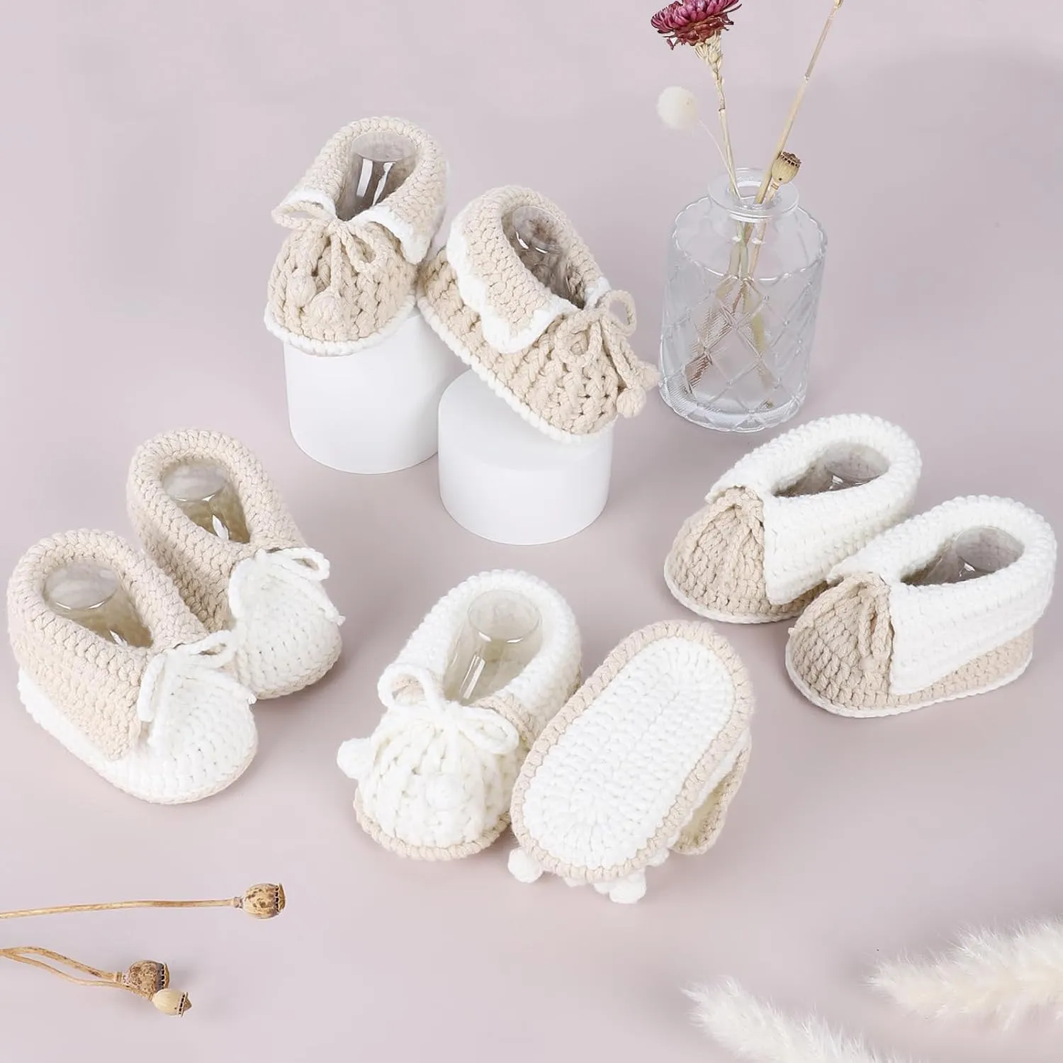 Baby Booties Newborn Infant Shoes Hand Crochet Knit Cotton Soft Cozy Boots for Boy Girl