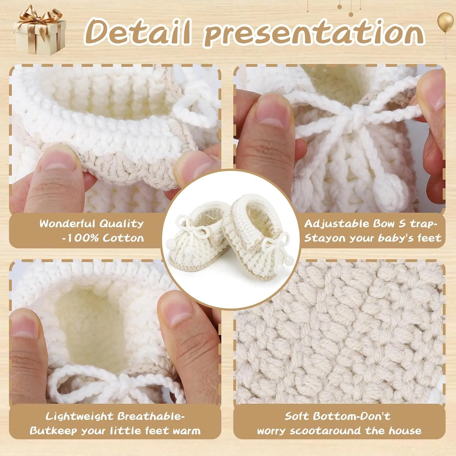 Baby Booties Newborn Infant Shoes Hand Crochet Knit Cotton Soft Cozy Boots for Boy Girl