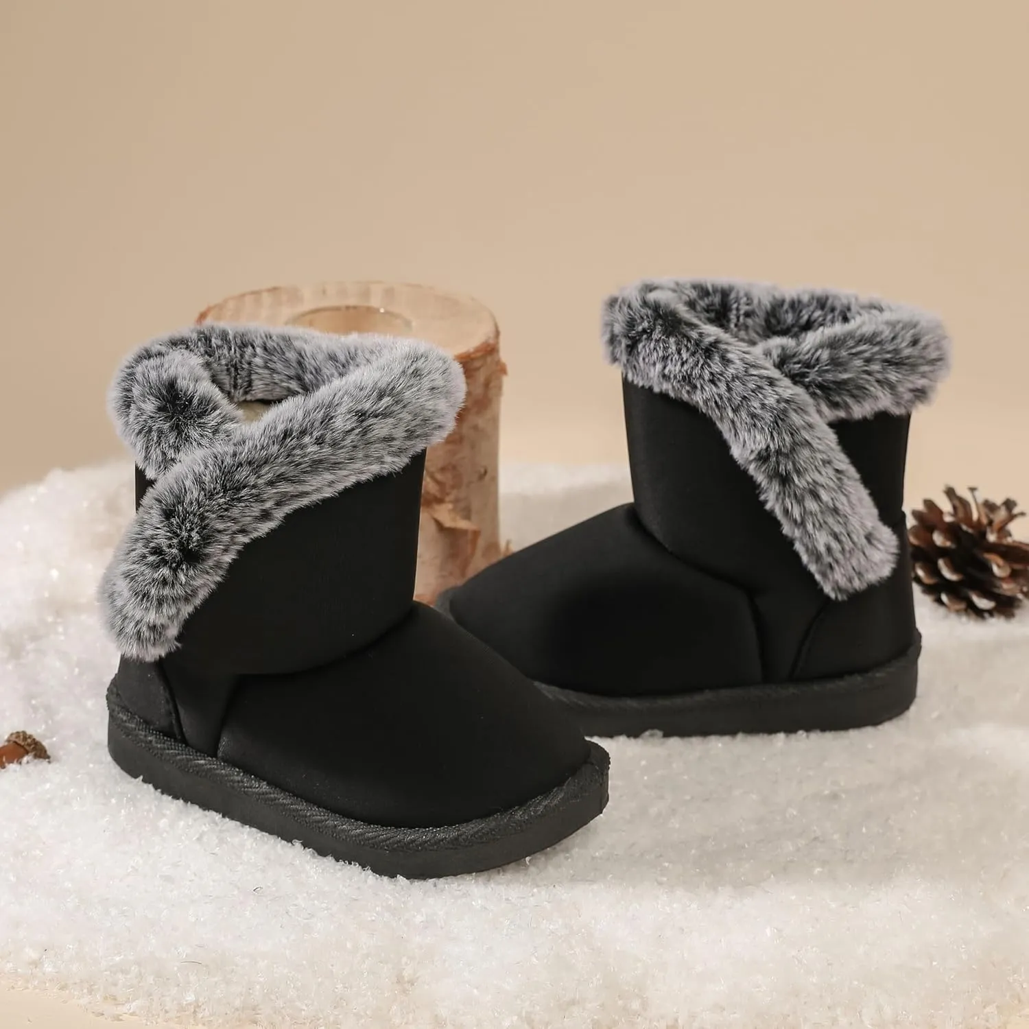 Baby Girls Winter Boots Toddler Kid Fashion Fur Lined Lightweight Warm Snow Boots for Everyday Wear