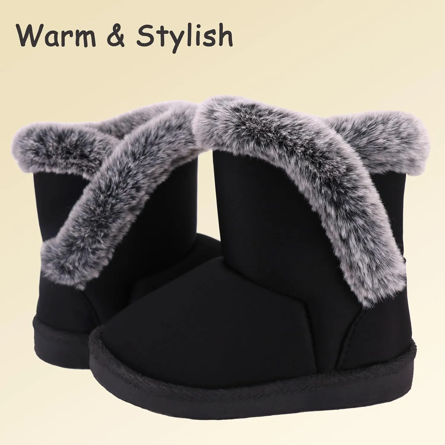 Baby Girls Winter Boots Toddler Kid Fashion Fur Lined Lightweight Warm Snow Boots for Everyday Wear