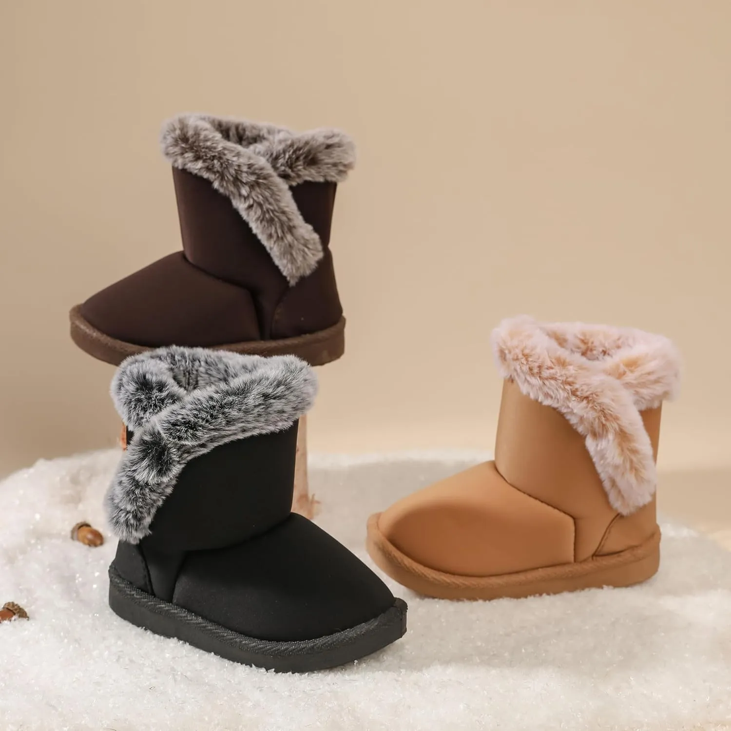 Baby Girls Winter Boots Toddler Kid Fashion Fur Lined Lightweight Warm Snow Boots for Everyday Wear