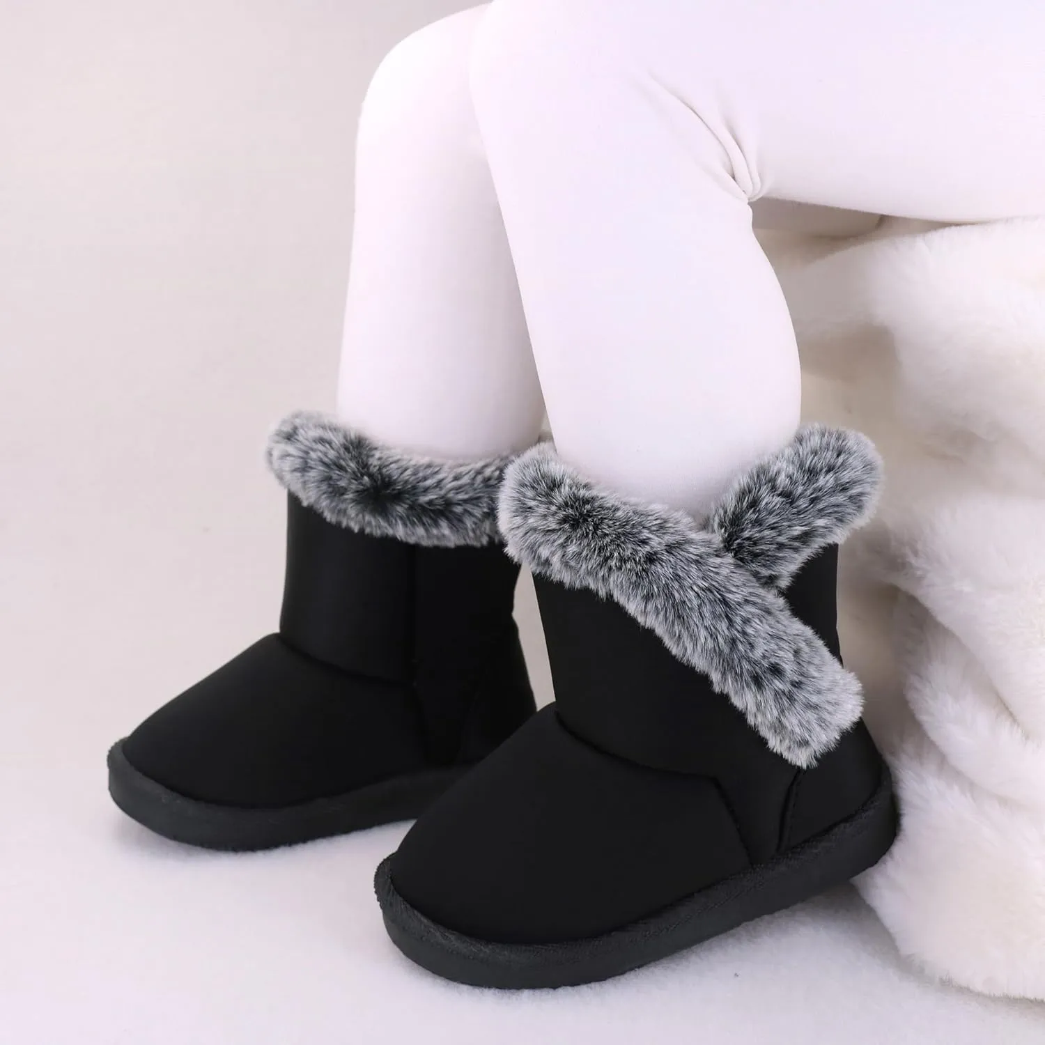 Baby Girls Winter Boots Toddler Kid Fashion Fur Lined Lightweight Warm Snow Boots for Everyday Wear