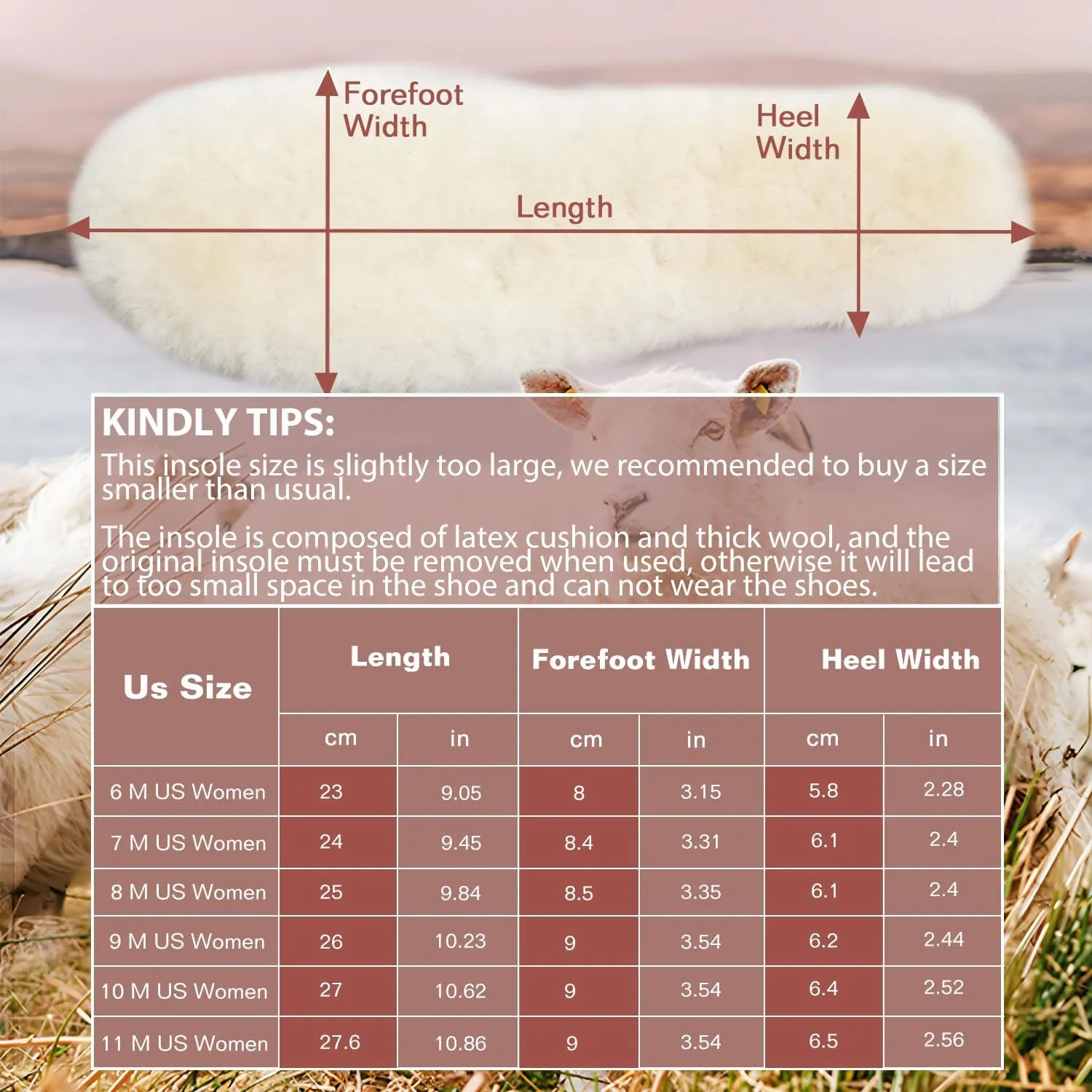 Bacophy Sheepskin Sport Insoles for Men & Women 1 Pair, Premium Warm Fluffy Wool Replacement Cozy Breathable Inner Soles for Boots Casual Shoes Sneakers