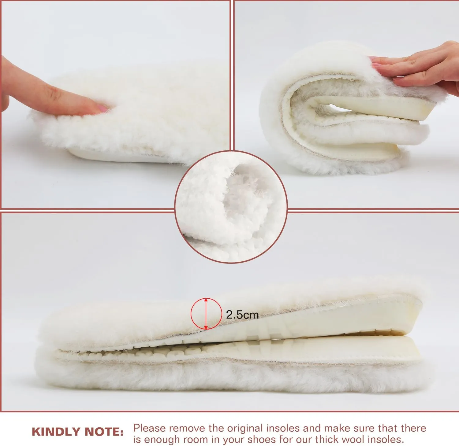 Bacophy Sheepskin Sport Insoles for Men & Women 1 Pair, Premium Warm Fluffy Wool Replacement Cozy Breathable Inner Soles for Boots Casual Shoes Sneakers