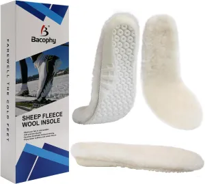 Bacophy Sheepskin Sport Insoles for Men & Women 1 Pair, Premium Warm Fluffy Wool Replacement Cozy Breathable Inner Soles for Boots Casual Shoes Sneakers