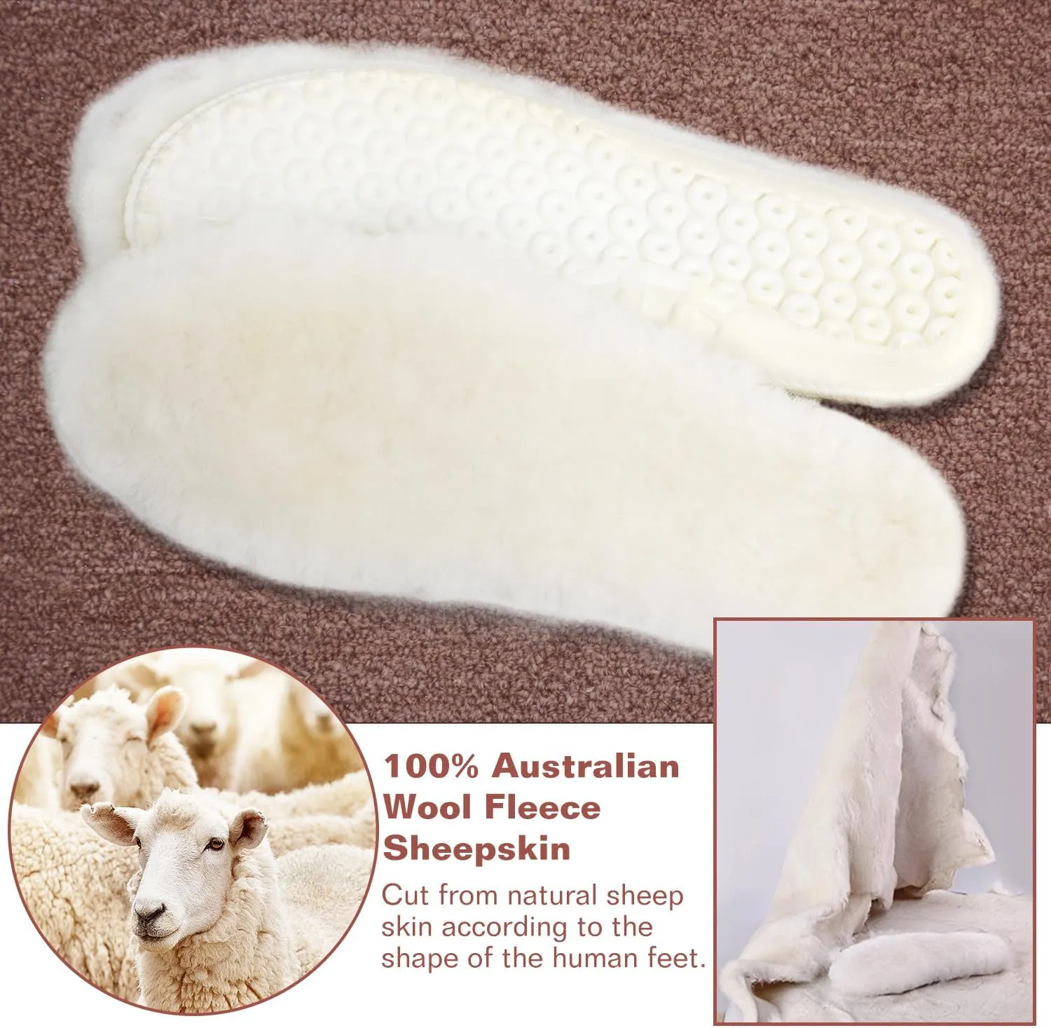 Bacophy Sheepskin Sport Insoles for Men & Women 1 Pair, Premium Warm Fluffy Wool Replacement Cozy Breathable Inner Soles for Boots Casual Shoes Sneakers