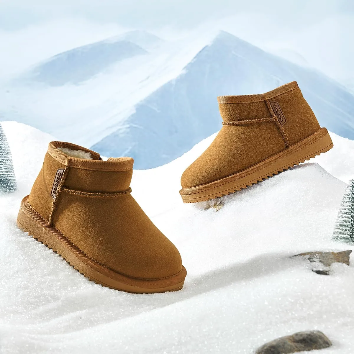Balabala Kids Suede Winter Snow Boots, Classic Zip Up Warm Fur Mini Snow Boots for Toddler Boys Girls