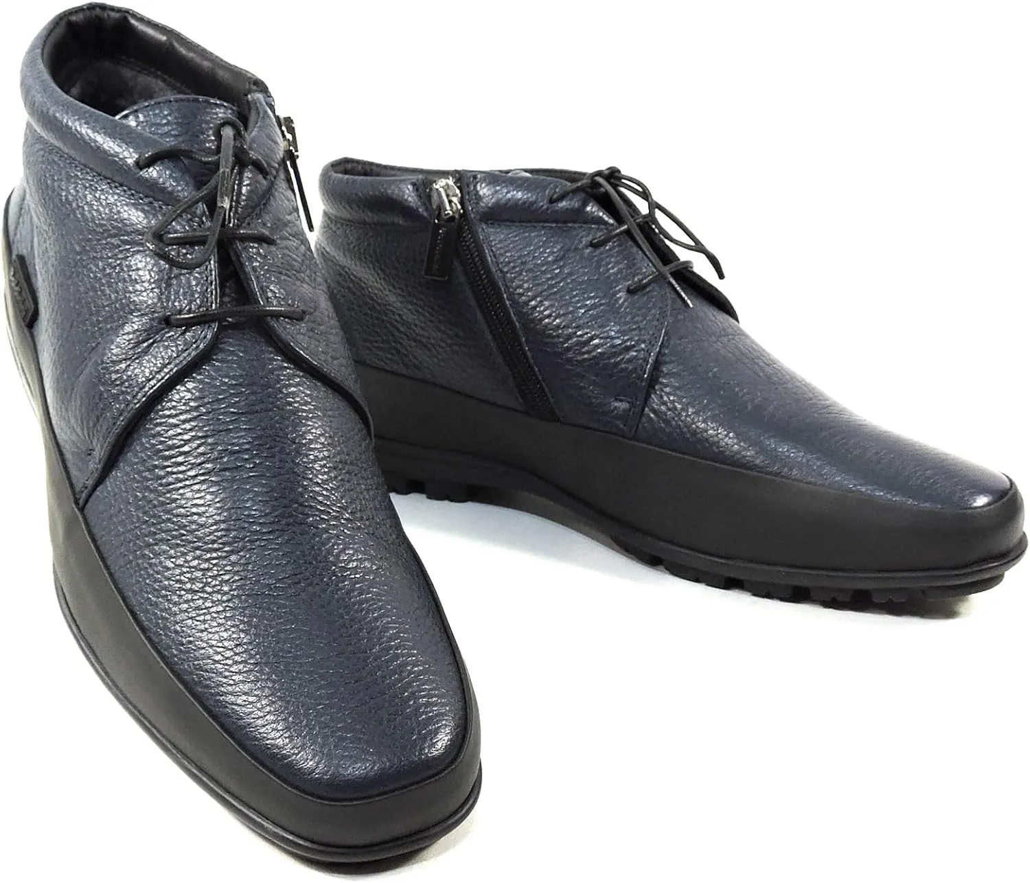 Baldinini Men's Blue Deer Leather Fur Lined Chukka Zip Boots