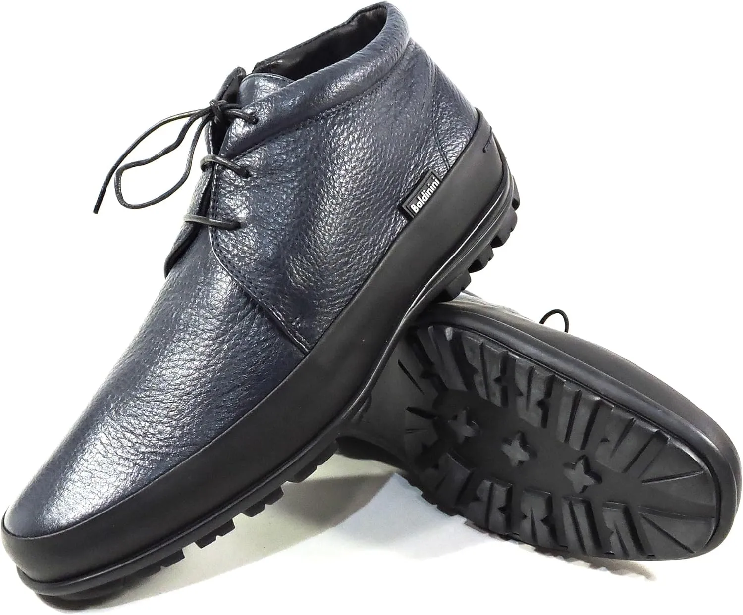 Baldinini Men's Blue Deer Leather Fur Lined Chukka Zip Boots