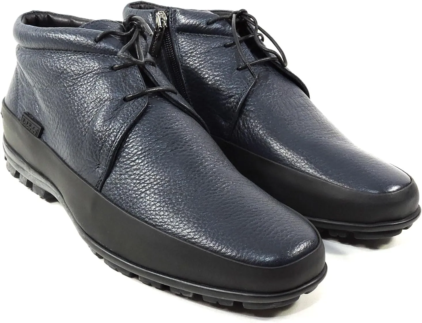 Baldinini Men's Blue Deer Leather Fur Lined Chukka Zip Boots