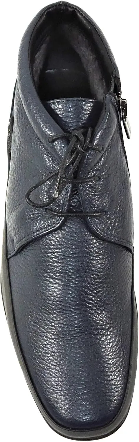 Baldinini Men's Blue Deer Leather Fur Lined Chukka Zip Boots