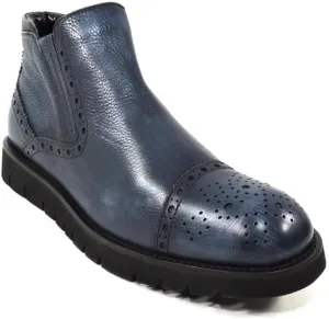 Baldinini Men's Blue Soft Leather Chelsea Boots with Fur Lining